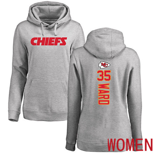 Women Football Kansas City Chiefs 35 Ward Charvarius Ash Backer Pullover Hoodie